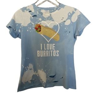 I Love Burritos Women's Upcycled Bleached Distressed Logo T-Shirt - Size Medium
